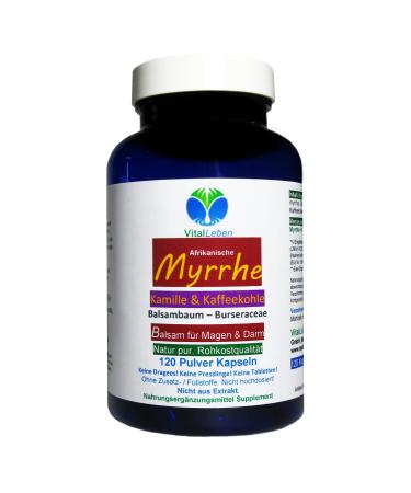 Myrrh + chamomile + coffee coal 120 powder capsules for the stressed intestine to Ayurveda and Hildegard von Bingen - pure nature - without additives 2 months 27160-120 120 (1x120) capsules