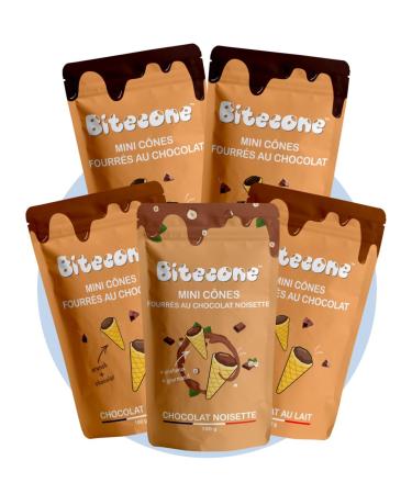 BITECONE - Choco-Addict | Ice Cream Cone End | Mini Filled Cones | Pack of 5 Bags | 100% French Brand | Made in Brittany | Sn