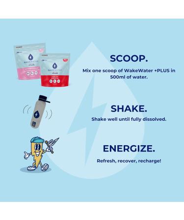 WakeWater Plus Energy Powder | Raspberry Lemonade | Vitamins and Electrolytes | Natural Green Tea Caffeine | No Sugar or Artificial Sweetener |140g (28 servings) - Buy Online on GoSupps.com