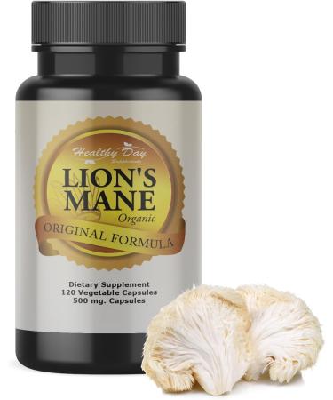 Healthy Day Supplements Lions Mane Mushroom Cognition Capsules - 120 Count | Organic Gluten Free Alpha Brain Supplement for Adults | Brain Vitamins & Focus Nootropic | Made in USA - Buy Online on GoSupps.com