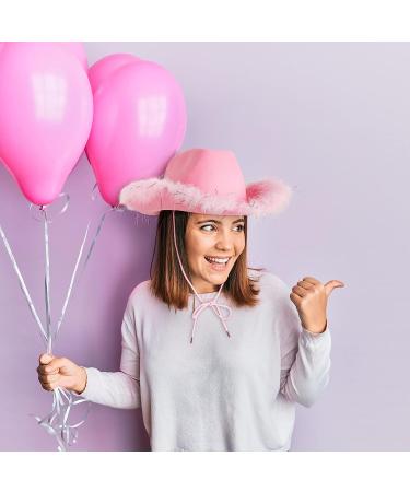 Juvolicious Pink Cowboy Hat for Men and Women with Feathers | Western Felt Cowgirl Hat for Halloween & Parties - Buy Online on GoSupps.com