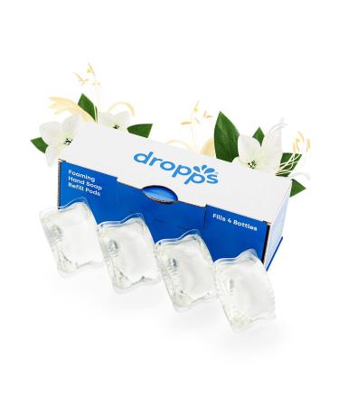 dropps Foaming Hand Soap Refills 4 Pack: Jasmine Honeysuckle (Refill Pods) | With Aloe and Moisturizers | Makes 4 Bottles of Soap | Powered by Natural Plant-Based Ingredients Jasmine Honeysuckle Refill Pod