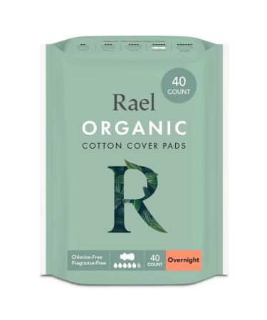 Rael Organic Cotton Cover Pads - Heavy Absorbency, Unscented, Ultra Thin Pads with Wings for Women (Overnight, 40 Count) Overnight 40 Count (Pack of 1)