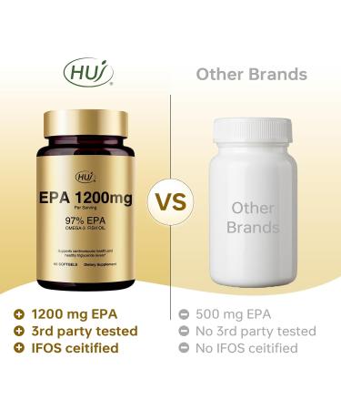 HUJ 97% EPA Omega-3 Fish Oil - 1200mg EPA Fish Oil Wild-Caught Sustainably Sourced - Suppprts Cardiovascular Health & Healthy Triglyceride lewels* - 60 Softgels - Buy Online on GoSupps.com