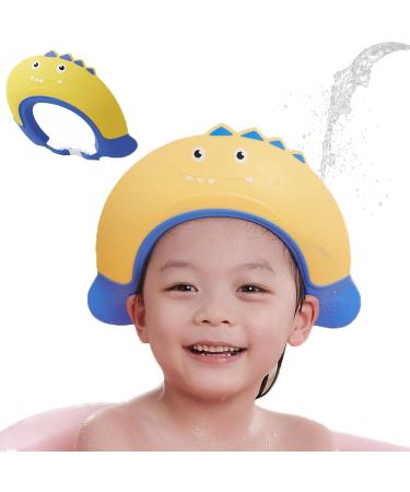 Shower Caps for Kids KAMHBE Baby Shower Cap Shield Adjustable Crown Hair Washing Shampoo Shield Baby Visor for Eyes Ears and Face (Yellow-monster)