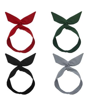4 Pieces Headband with Bow Vintage Women's Headband Women's Headband Bow Hair Band Wire Retro Headband Hair Band with Wire Plain Hair Band Rockabilly Women's Wire Bendable Headband