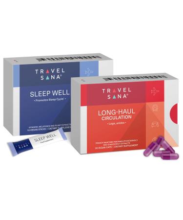 TRAVELSANA Long-Haul Circulation (30 Vegan Caps) + Sleep Well (10 Sticks)