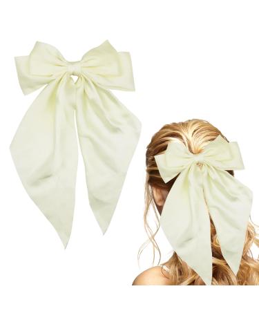 Big Bow Hair Clips Solid Color Large Bowknot Hairpin French Hair Clips with Long Ribbon Tail Hair Barrette Soft Satin Silky Hair Bows Accessories for Women Girls Dress Up 90's Accessories A7DMHDJFJ white