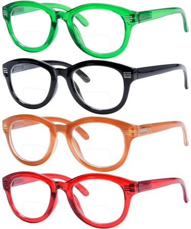 Eyekepper 4-Pack Bifocal Reading Glasses Women Cat-eye Style Bifocal Readers +3.00 4pcs Clear Lens-mix 3.0 Diopters