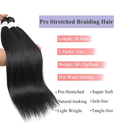 Leeven 3 Packs Pre Stretched Braiding Hair Yaki Texture 26 Inch Synthetic Hair EZ Braid Hair for Woman Pre Stretched Ombre Braiding Hair Extensions /1B# 26 Inch (Pack of 3) 1B - Buy Online on GoSupps.com
