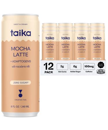 Taika Mocha Latte - Ready to Drink Hot & Cold Brew Coffee w/Macadamia Milk - Creamy Mushroom Coffee w/Ashwagandha, Lions Mane, Cordyceps, Reishi & L-Theanine - 8 Fl Oz (Pack of 12)