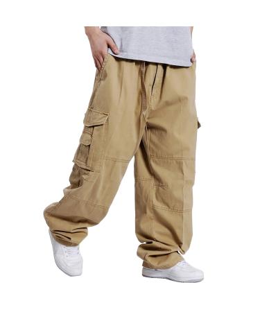 Tent Army Hipster Fat Plus Size Wide Leg Pants Plus Size Men Pants Hip Hop Baggy Multi Pocket Cargo Pants Cross Country Pants Yellow S