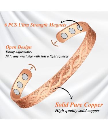 Vicmag Copper Magnetic Bracelet for Women Men | 6X Ultra Strength Magnets | Adjustable Size | 99.99% Solid Pure Copper | Rose Gold Branch Design | Gift Box Included - Buy Online on GoSupps.com