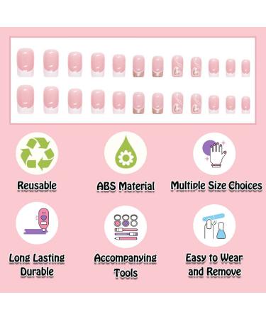 French Tip Press on Nails - Short Medium Coffin Design | White Glitter Gold Heart | 24Pcs Glue on Nails for Women | Perfect for Wedding & Birthday - Buy Online on GoSupps.com