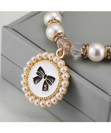RayMinsino Pet Jewelry Cat Rhinestone Pearl Necklace Crystal Bow Tie Tag Pendant Pet Accessories L Black - Buy Online on GoSupps.com