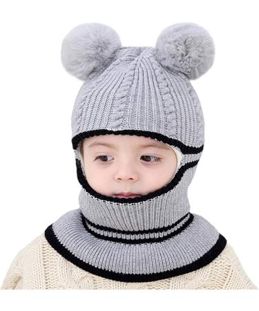 Crazy Bean Kids 3-in-1 Winter Windproof Hat and Scarf Set - Toddler Knitted Beanie - Grey - Buy Online on GoSupps.com