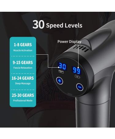 Massage Gun Deep Tissue Handheld Electric Muscle Massager - 10 Attachments, 30 Speeds, Grey | High Intensity Percussion Massage Device for Pain Relief - Buy Online on GoSupps.com