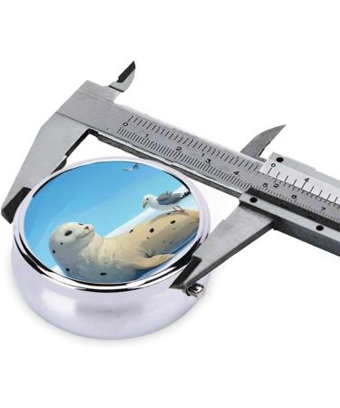 Seal Looking at Seagulls Portable Metal Pill Box - Round Mini 3-Compartment with Hinged Fastening Perfect for Travel & Small Pills - Black - Buy Online on GoSupps.com