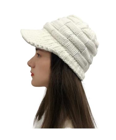 Winter Hats for Women with Ear Flaps Cute Ears Soft Cashmere Warm Chunky Cable Knit Hats Baggy Winter Visor Beanie Cap White One Size