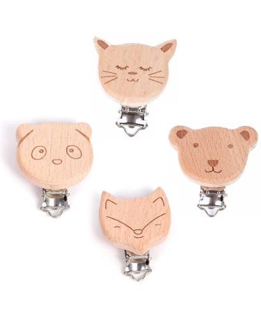 Schnuller clip 4 pieces wood clip wooden animal clips accessories pacifier clip wood nuckel clip pacifier clip for baby and children baby pacifier clips - Buy Online on GoSupps.com