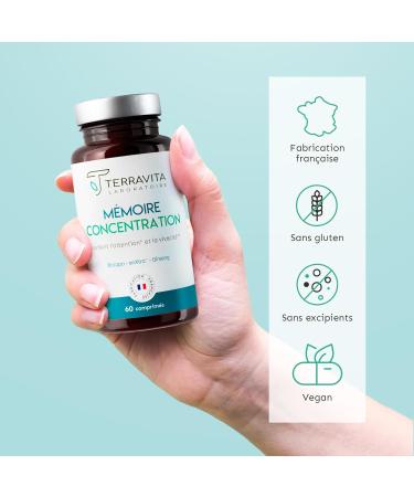 Memory Concentration | Korean Red Ginseng + Bacopa + EnXtra Patented Active | 5 Hours of Vivacity and Intellectual Clarity | Nootropic Caffeine Free | 60 Tablets | Made in France Terravita - Buy Online on GoSupps.com