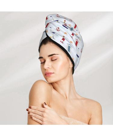 Quick-Dry Hair Towel Wrap with Button | Nautical Lighthouse Sailboat Design | Best Hair Drying Towel Turban for Speedy Hair Care - Buy Online on GoSupps.com
