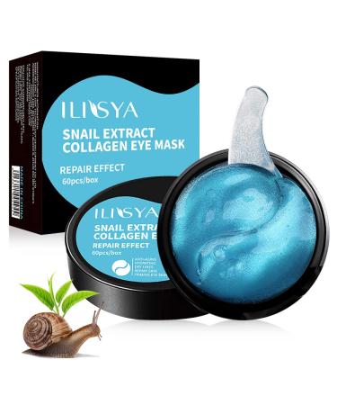 ROUSE Snail Extract Collagen Under Eye Patches with Hyaluronic Acid Anti-Aging Eye Mask Under Eye Bags Dark Circle Removal Moisturizing Repairing Friming Eye Gel Treatment Mask-60pcs Blue