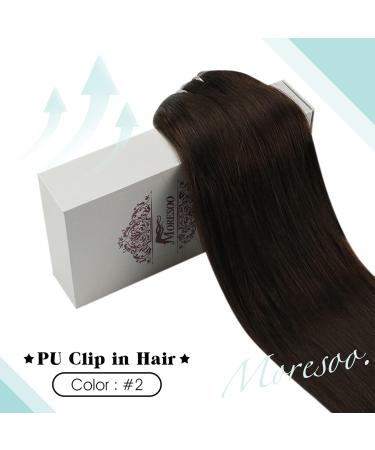 Moresoo Seamless Clip in Human Hair Extensions Darkest Brown #2 22 Inch 120g - Buy Online on GoSupps.com