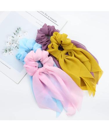 8 Pack Colorful Chiffon Ribbon Hair Bows for Girls - Silk Scrunchies Set for Thick Hair - Ponytail Holders and Headbands for Women - Buy Online on GoSupps.com