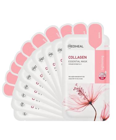 Mediheal Official Best Korean Sheet Mask - Collagen Essential Face Mask 10 Sheets Lifting and Firming For All Skin Types Value Sets 10 Count (Renewal)
