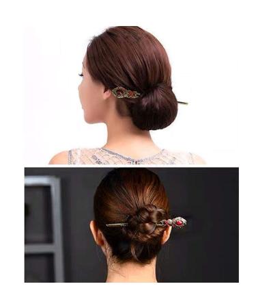 Chinese Vintage Rhinestone Hair Chopsticks Set for Women - 4 Pcs Hair Clips and Pins - Buy Online on GoSupps.com