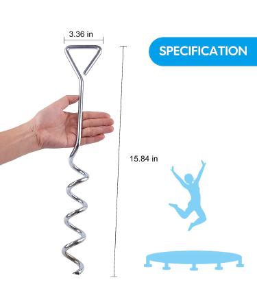 High Wind Galvanized Steel Trampoline Anchors Kit - 4Pcs, 15.8inch Ground Anchors for 15ft, 14ft, 12ft, 10ft Trampoline - Heavy Duty Accessories - Buy Online on GoSupps.com