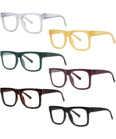 GUD Oversized Reading Glasses with Screwless Spring Hinge Metalless Stylish 6 Pack Readers for Women Men +1.50 6 Pack Mix Color 1.5 x