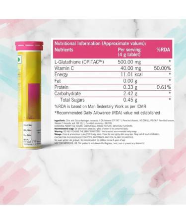 Glow Glutathione & VIT. C Skin & Radiance Strawberry-Lemon Flavour 10 effervescent Tablets - Buy Online on GoSupps.com