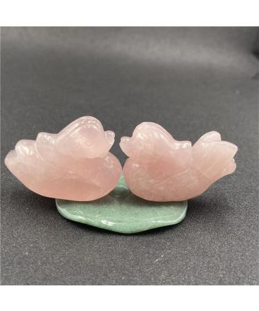 Gemstones for Decoration Natural Rose Quartz Mandarin Duck Crystal Carved Lover Decorative Crystal JZIGTDEM