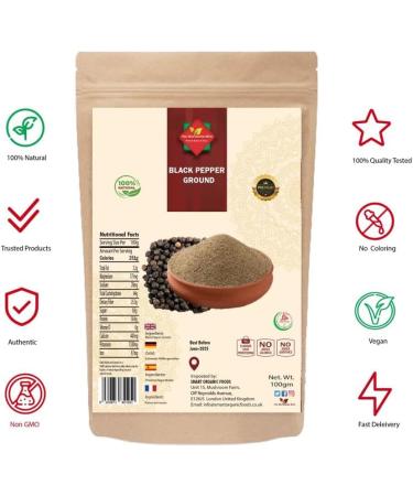 Black Pepper Ground (100g/3.52oz) - Premium Quality Piper Nigrum Powder - Buy Online on GoSupps.com