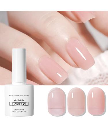 Gel Nail Polish Jelly Gel Nail Varnish Translucent Pink Nail Polish Sheer Nude French Manicure Gel Nail Polish Soak-Off UV/LED Long Lasting Nail Gift for Nial Art DIY at Home