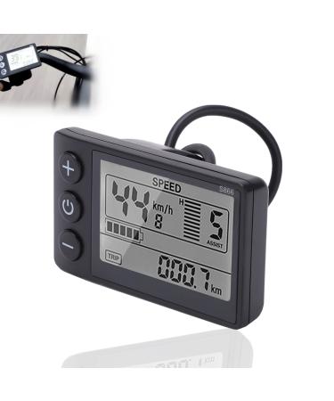 S866 Electric Bicycle LCD Display Meter, 24V 36V 48V E-Bike Display Meter Control Panel with Waterproof Plug UART Communication Protocol