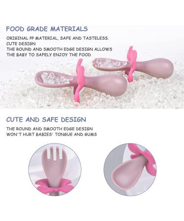 Vicloon Baby Fork and Spoon Set - Pink Flowers | Infant Self Feeding Utensils | Toddler Cutlery Set for Kids - Spoons and Forks for Easy Self Feeding - Buy Online on GoSupps.com