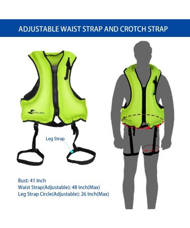 OMOUBOI Inflatable Snorkel Vest | Adult Swimming Jacket for Water Sports | Green | 90-220lbs - Buy Online on GoSupps.com