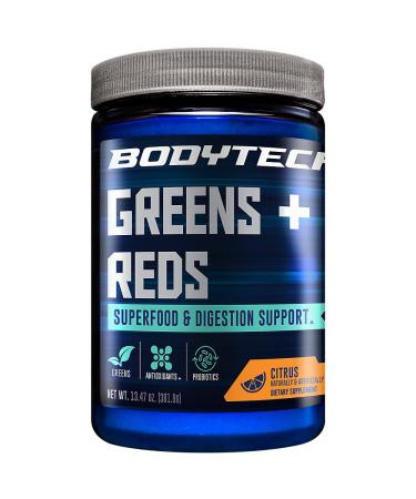 BodyTech Greens + Reds Powder - Superfood & Digestion Support - Citrus Flavor (30 Servings)
