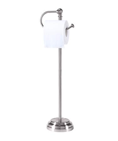 SunnyPoint Classic Bathroom Free Standing Toilet Tissue Paper Roll Holder Stand Brush Chrome