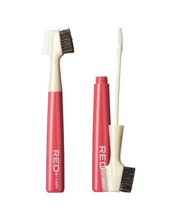Red by Kiss Hair Brush with Edge Fixer Gel 3 in 1 Edge Control Styler for Styling Boar Bristle Brush Pocketable Long Lasting Baby Hair Control Strong Hold for Women VERY CHERRY