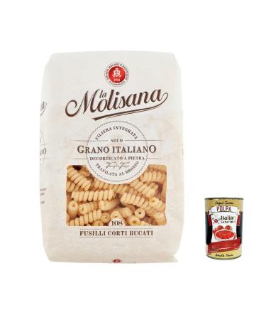 Italian Gourmet E.R. La Molisana Fusilli Corti Bucati No. 108 Slow-Processed Hard Wheat Semolina Pasta 500g + Italian Gourmet Pulp 400g Pack of 10