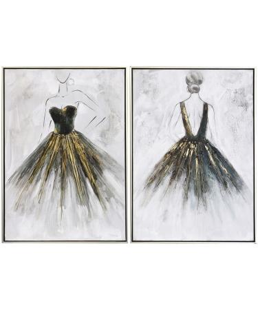 Ballet Lady Hand Painted Canvas Art - Muted Colors - Silver & Black Frame - Set of 2 for Elegant Home Decor - Buy Online on GoSupps.com