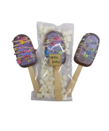 Ice Cream Hot Chocolate Stirrers Spoons Sticks set with Marshmallow Handmade Individually wrapped (3)
