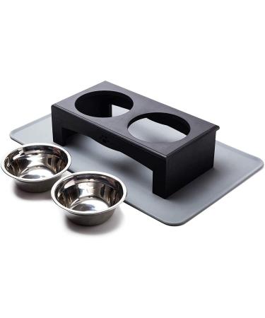 XKX Elevated Dog Bowls for Small Dogs and Cats, Stainless Steel Dog Food and Water Bowls with Stand and Silicone Mat, Raised Dog Cat Feeder, Dog Dishes, Pet Bowls for Puppies and Kittens Black