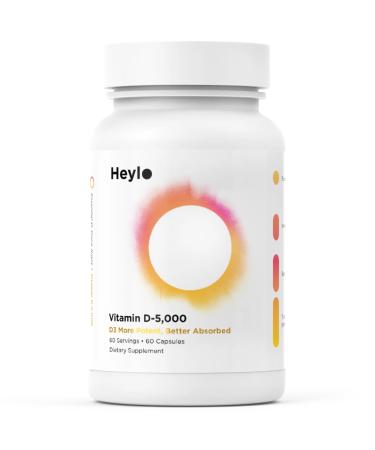 Heylo Vitamin D3 5000 IU (125 mcg) High-Potency Vitamin D Supplement for Immune Support Bone Strength & Mood 60 Capsules (2-Month Supply) Easy-to-Swallow Non-GMO Gluten-Free Made in USA