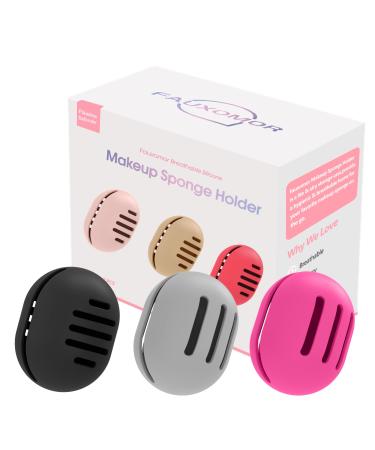 Fauxomor make-up sponge holder-3 pieces breathable silicone beauty blender travel bag for all sizes of make-up sponge frosted portable cosmetics tool gray+rose red+black 1 piece (3 Pack) C-gray+rose red+black