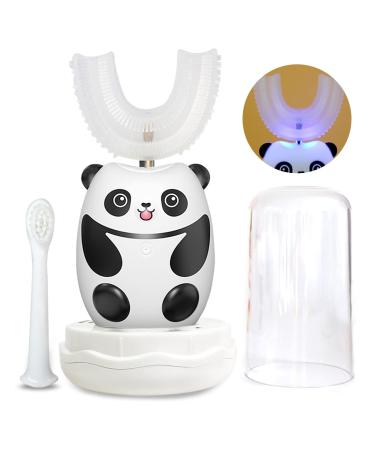 U Shaped Electric Toothbrush for Kids Baby Childrens Toddler Infant Age 2-4-6-8-12 Years Old & 12 Months up Extra Soft Silicone Sonicare Battery U-Shaped 360 Auto Tooth Brush Set Age 6-12 Panda7-12